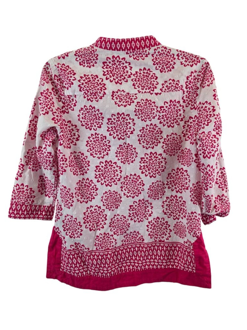 Sharagano Tunic Womens S Pink White Floral Cotton Split Neck 3/4 Sleeve Border H - Picture 3 of 4